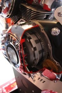 A cutaway of the primary revealing the clutch and gear cluster