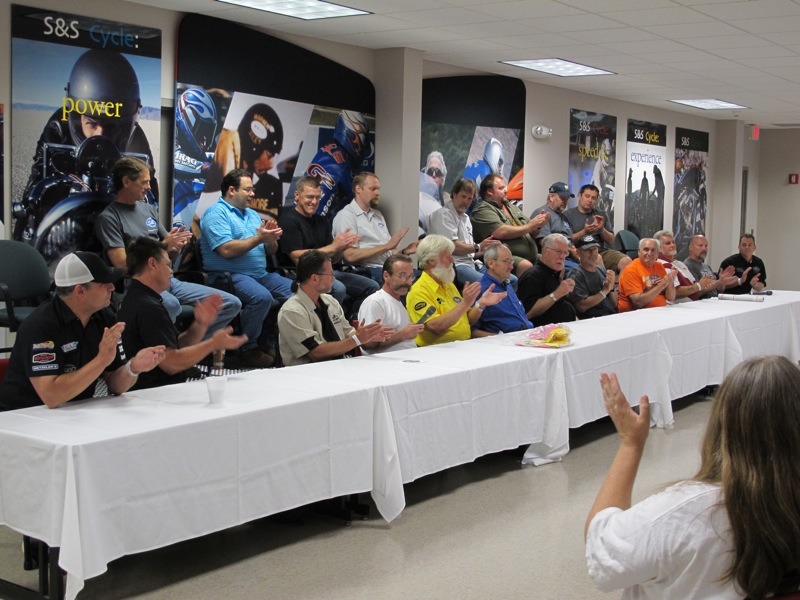 George Smith Jr. leads the Racing Legends Roundtable Saturday morning at the Viola facility. The panel was comprised of both past and present speed kings, along with S&S engineers and designers.