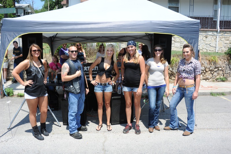 Daniel, a.k.a. "Nobody," introduces the Miss Bikers & Babes contestants (from left): Janell. Tamara, Bethany, Katie and Montana