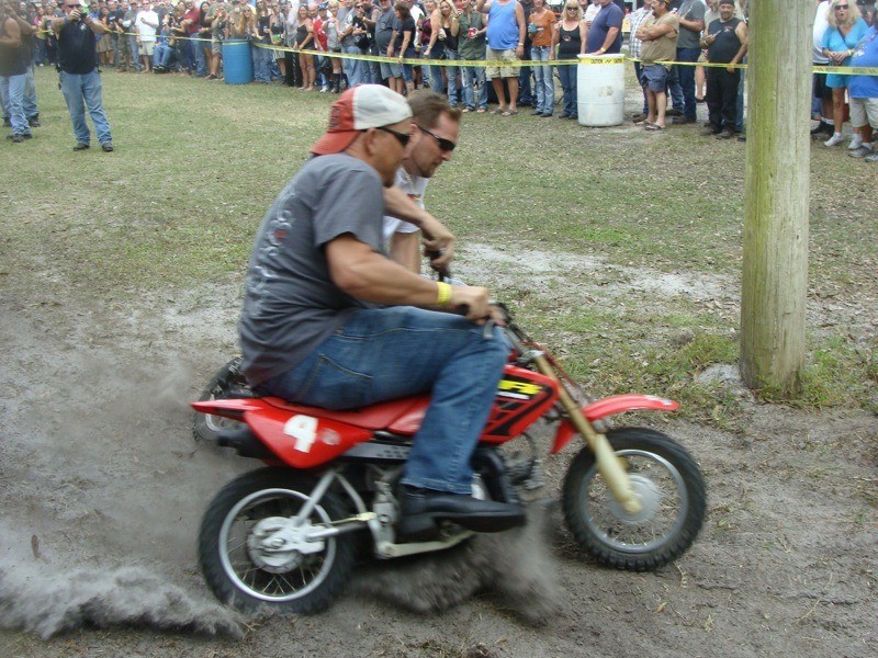 T.J. takes the outside lane for the pass during the minibike races