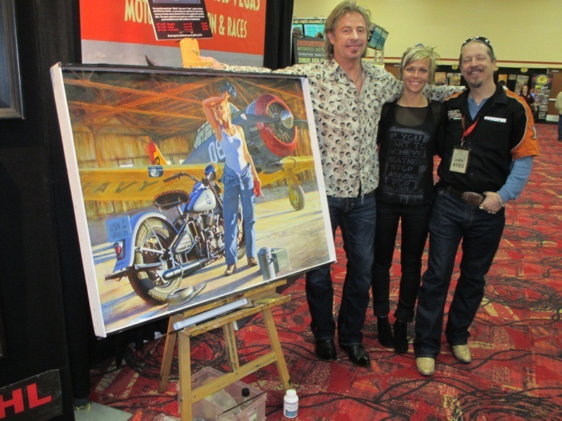 David Uhl, Jessi Combs and Jim Wear with the new painting in Las Vegas