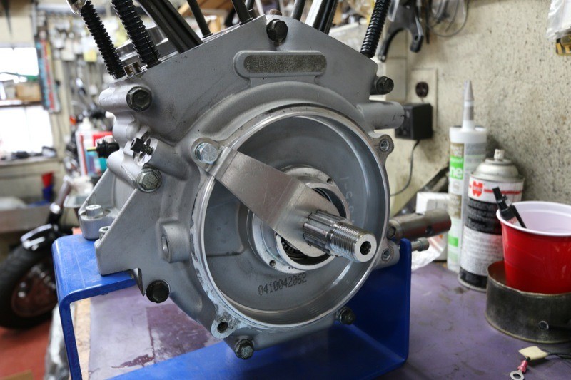 The S&S Flywheel Anti-Rotation Tool holds the crankshaft in place to prevent rotation from occurring during the piston install