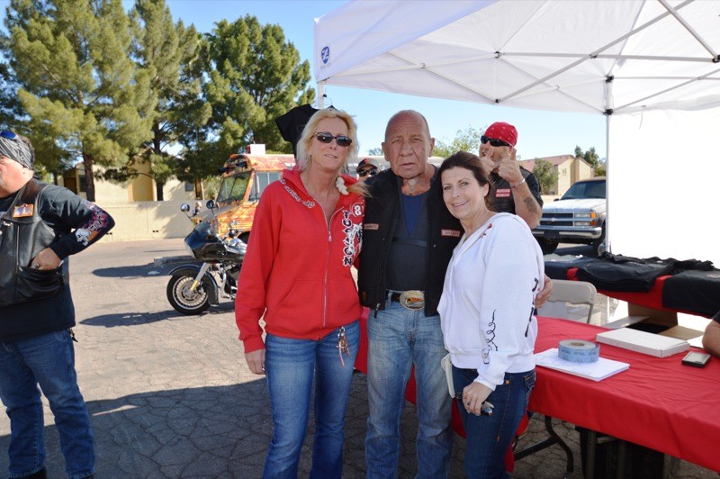 Zorana and Sonny Barger (l) pose with a friend at the Steel Horse Saloon