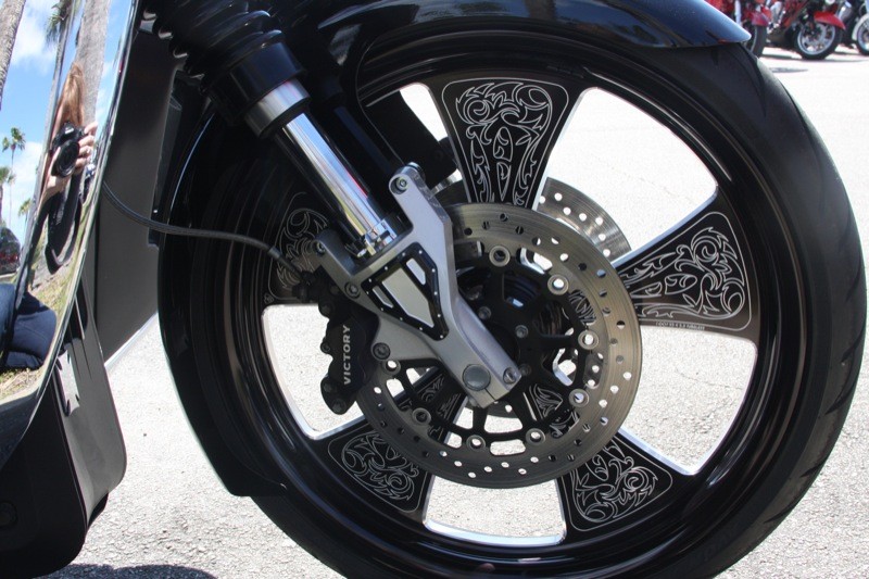 Chris chose liberally from the Arlen Ness catalog, including the classy front wheel with its signature etching