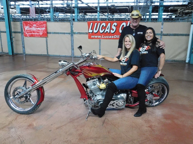 “Big Jer” Jerry Tully posing with his Best of Show bike “Nightmare” and the BHR girls Dominique and Sereena