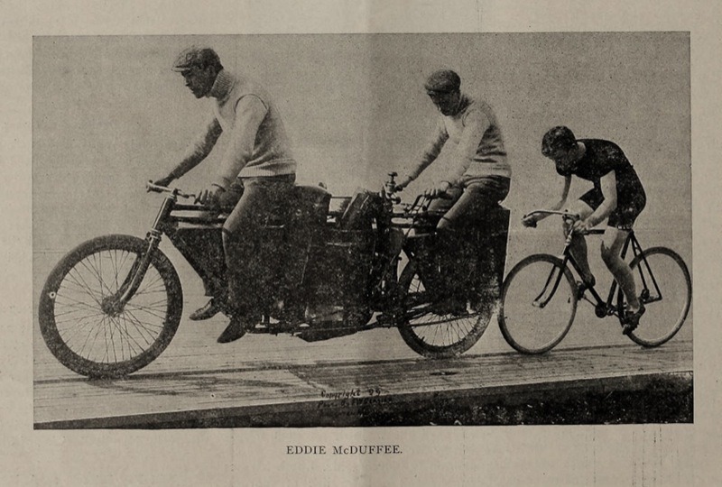 A pacer at the Springfield Colosseum in 1900.  Note the size of that motorcycle.