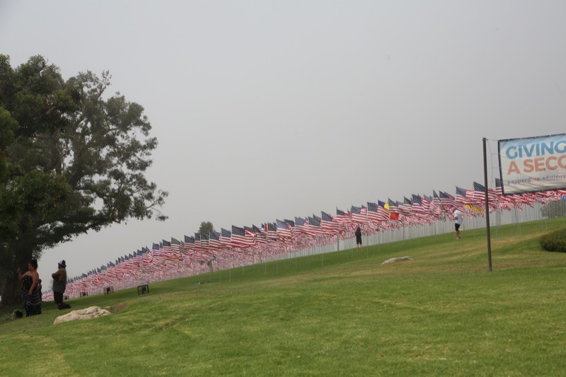 Two thousand nine hundred seventy-seven flags flew across Pepperdine University's massive Alumni Park, one for every victim who lost their life on September 11, 2001