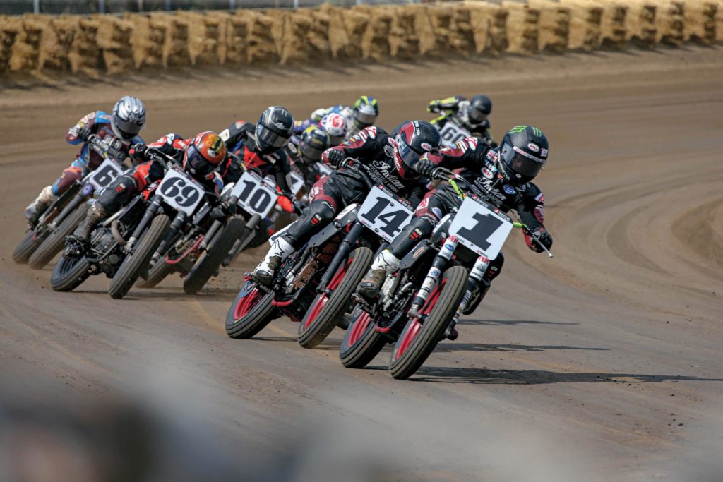 The Springfield Mile, where it’s always close. Jared Mees (1) and Briar Bauman (14) lead the way…