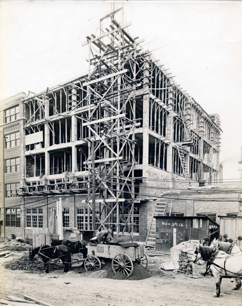 Harley-Davidson’s Juneau Ave. headquarters nearing completion on November 29, 1912. Them horses look hungry to us. 