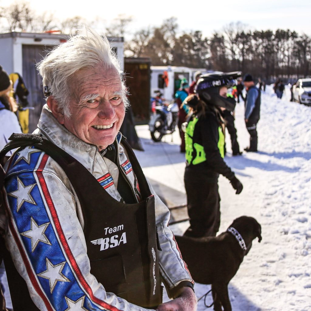Chuck Dickinson, 79, has been racing motorcycles locally for decades. 