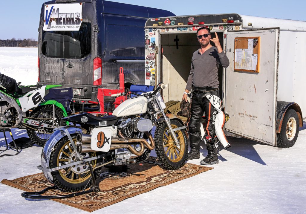 Eric Schuelke and his 1996 Sportster. Schuelke is new to racing and was inspired to join the sport after watching hooligan racing at Mama Tried.