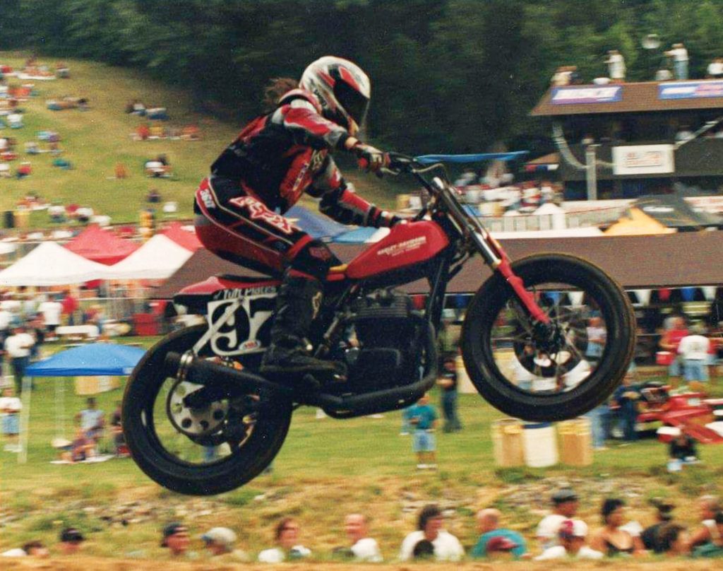 Michelle launches off the legendary jump at the legendary Peoria TT. 