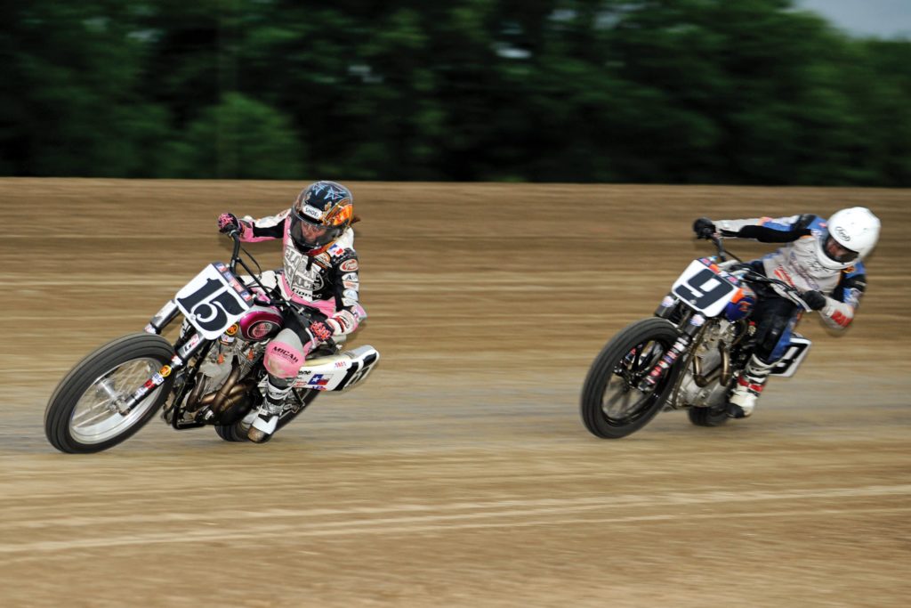 Nichole and husband Jared Mees (#9) are the only husband and wife to ever race in a flat track Main Event together. 