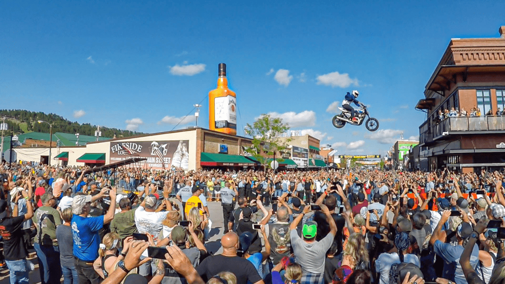 Cole Freeman jumps over Main St at the Sturgis Closing Ceremony